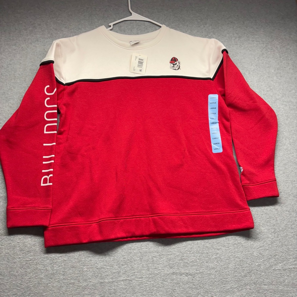Champion Georgia Bulldogs Sweatshirt Mens Large Red White Colorblock NCAA UGA - Picture 2 of 8